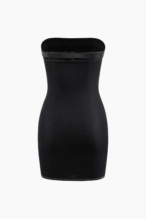 Topstitching Belted Strapless Mini Dress - HouseofHalley