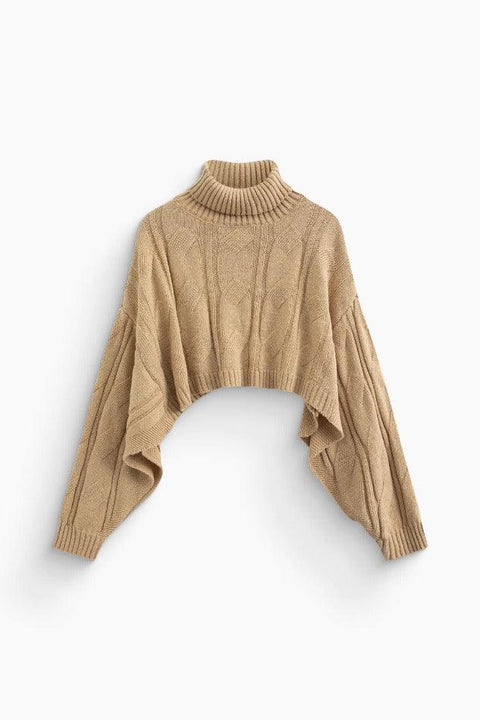 Turtle Neck Cape Sleeve Knit Crop Top - HouseofHalley