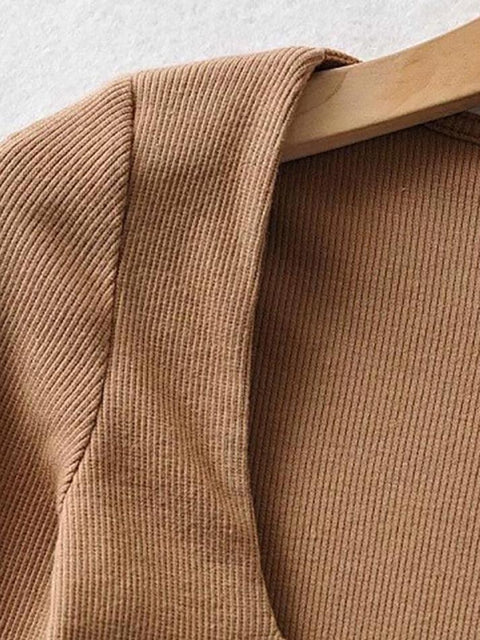 Long-Sleeve Square Neck Plain Cropped T-Shirt - HouseofHalley