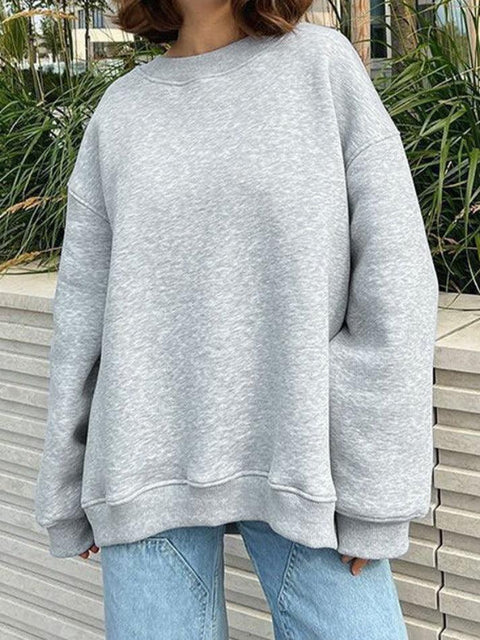 Solid Crew Neck Oversized Sweatshirt - HouseofHalley