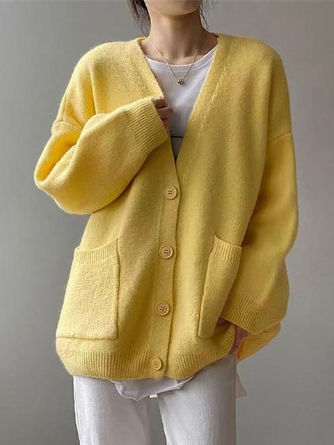 V-Neck Plain Cardigan - HouseofHalley