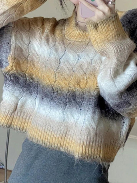 Ombre Cable Knit Short Sweater - HouseofHalley