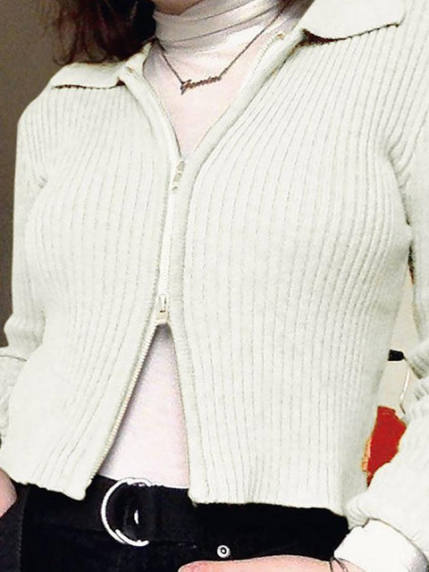Ribbed Knit Zip-Up Cardigan - HouseofHalley