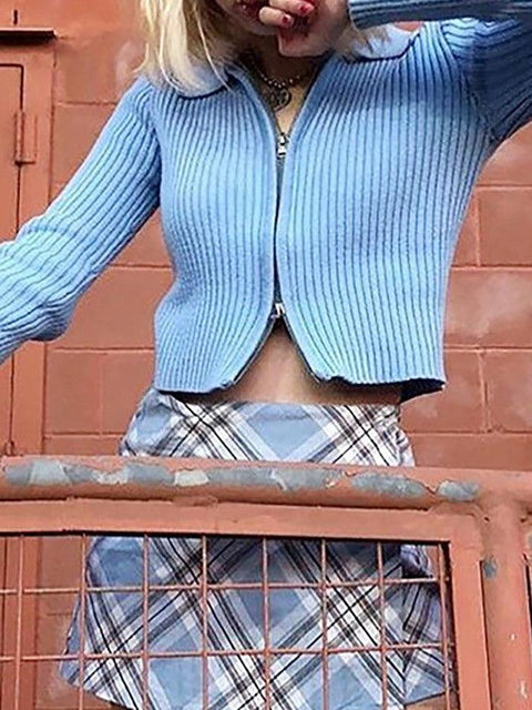 Ribbed Knit Zip-Up Cardigan - HouseofHalley