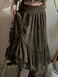 Smocked Ruched Asymmetric Hem High Waist Maxi Skirt - HouseofHalley