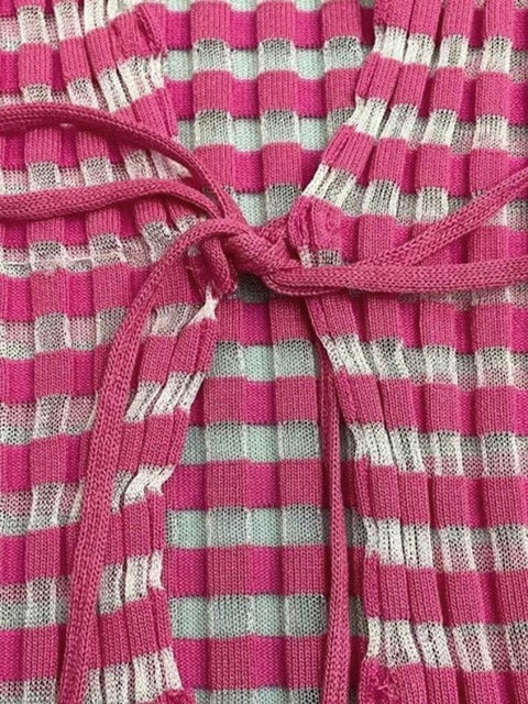 Lace Up Striped Ribbed Knit Top - HouseofHalley