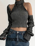 Striped Cutout Backless Tank Top Smock Long Sleeve Knit - HouseofHalley