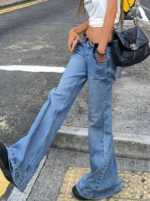 Washed Low Waist Mopping Boyfriend Jeans - HouseofHalley