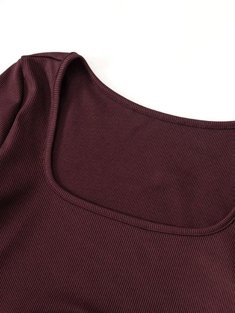 Solid Square Neck Cropped Long Sleeve Knit - HouseofHalley