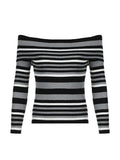 Contrast Color Striped Off Shoulder Slim Sweater - HouseofHalley