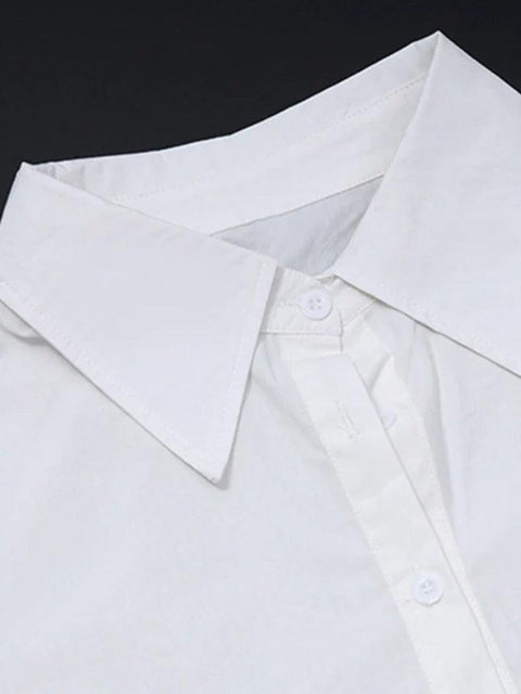 Shirt Neck Irregular Hem Long Sleeve Blouse - HouseofHalley