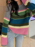 Knit Rainbow Stripe Loose Sweater - HouseofHalley