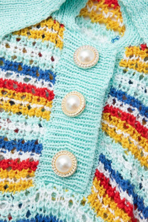 Stripe Open Knit Crop Top And Slit Mini Skirt Set - HouseofHalley