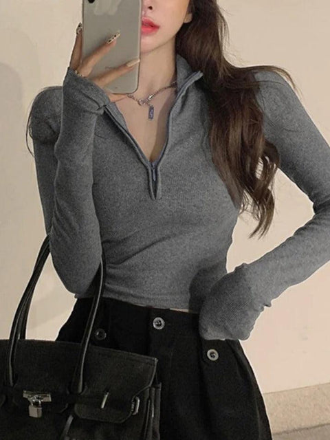 Solid Half Zip Slim Long Sleeve Knit - HouseofHalley