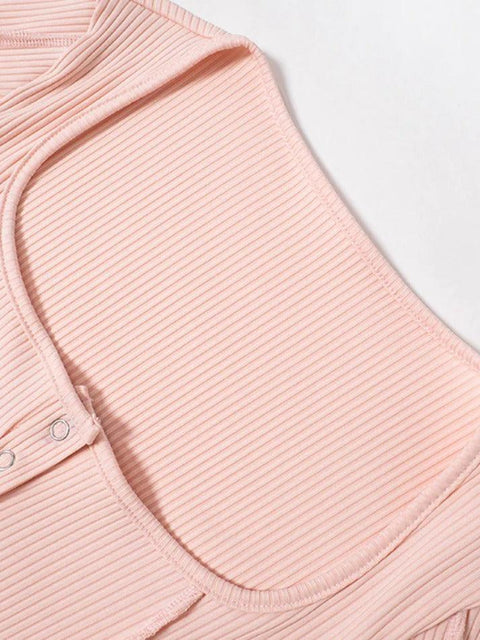 Solid Square Neck Splice Long Sleeve Knit - HouseofHalley