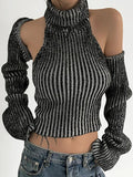 Striped Cutout Backless Tank Top Smock Long Sleeve Knit - HouseofHalley