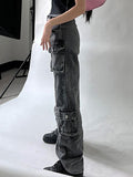 Low Rise Washed Wide Leg Cargo Jeans - HouseofHalley