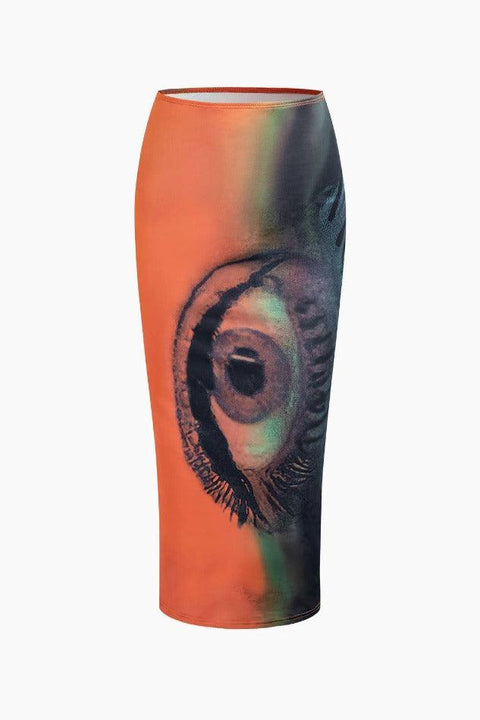 Tie Dye Eye Print Midi Skirt - HouseofHalley