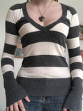 Long Sleeve V-Neck Striped Slim-Fit Sweater - HouseofHalley
