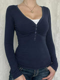 Lace Splice Ruched Breasted Long Sleeve Tee - HouseofHalley