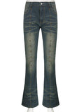 Low Rise Studded Slim-Fit Washed Boot-Cut Jeans - HouseofHalley