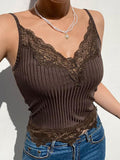 V-Neck Ribbed Lace Camisole Top - HouseofHalley