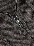 Solid Ribbed Zip Up Drawstring Hooded Long Sleeve Knit - HouseofHalley