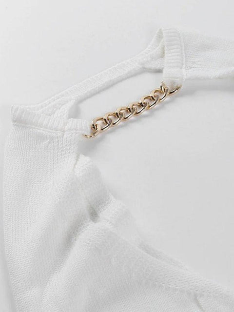 Metallic Chain Embellished Shrug Crop Sweater - HouseofHalley