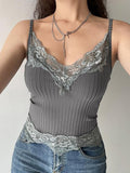 V-Neck Ribbed Lace Camisole Top - HouseofHalley