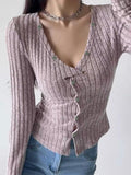 Solid Ribbed V Neck Twist Front Long Sleeve Knit - HouseofHalley