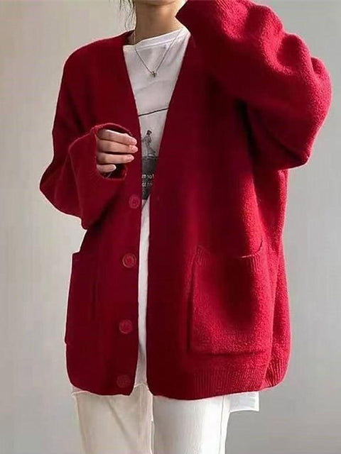 V-Neck Plain Cardigan - HouseofHalley