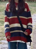 Contrast Color Stripe Splice Pullover Sweater - HouseofHalley