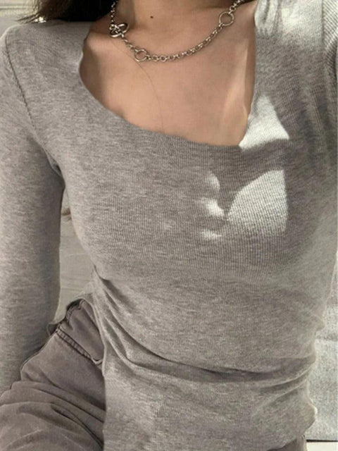 Solid Color Fungus Trim Irregular Hem Long Sleeve Knit - HouseofHalley