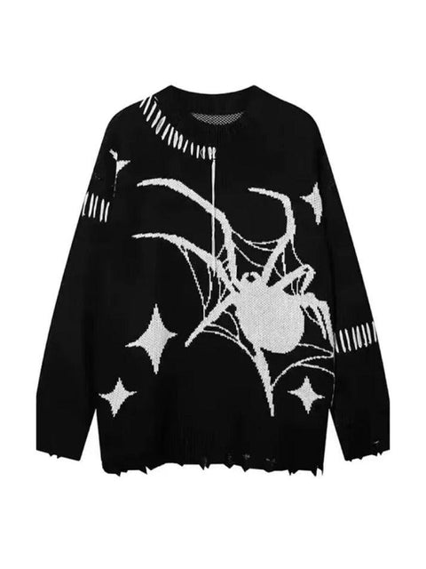Spider Jacquard Tattered Hem Sweater - HouseofHalley
