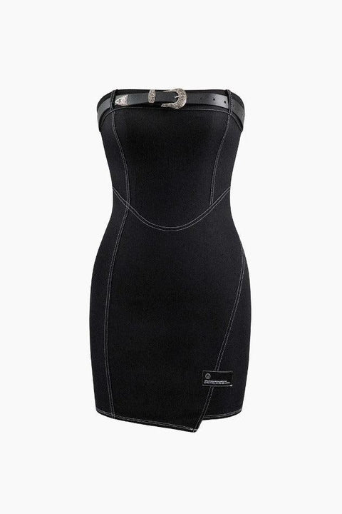 Topstitching Belted Strapless Mini Dress - HouseofHalley