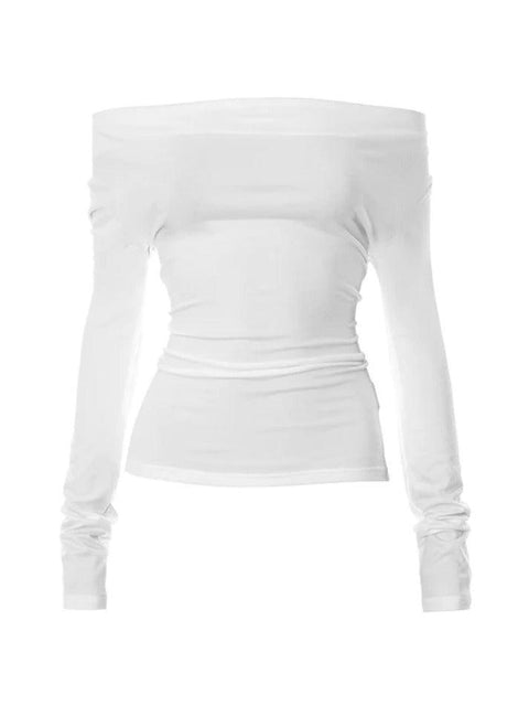 Solid Color Stacked Neck Backless Lacing Long Sleeve Tee - HouseofHalley