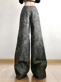 Low Waist Tie Dye Panel Faux Leather Wide Leg Pants - HouseofHalley
