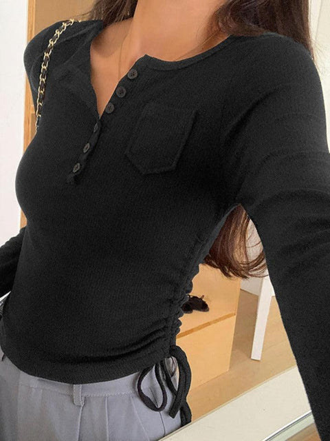 Rib Solid Breasted Slim Long Sleeve Knit - HouseofHalley