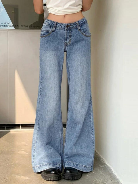 Washed Low Waist Mopping Boyfriend Jeans - HouseofHalley