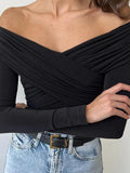 Solid Crossover Pleated Long Sleeve Tee - HouseofHalley