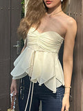 Plain Ruched Tie-Front A-Line Tube Top - HouseofHalley