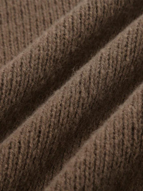 Solid V Neck Slit Rolled Sweater - HouseofHalley
