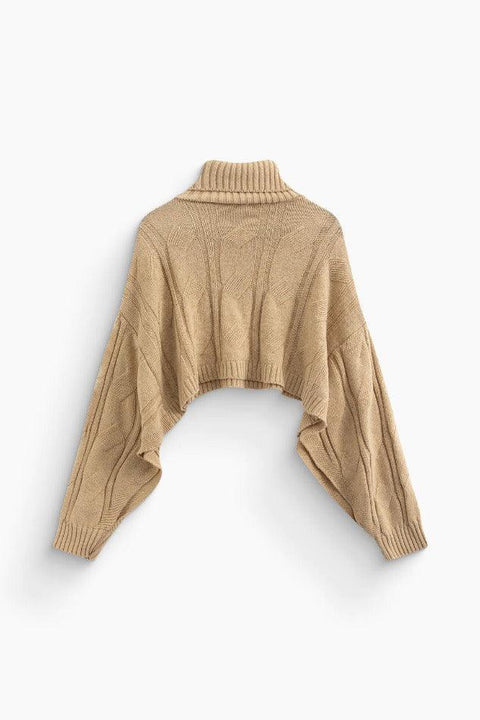 Turtle Neck Cape Sleeve Knit Crop Top - HouseofHalley