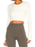 Sporty Solid Ribbed Twist Back Long Sleeve Tee - HouseofHalley
