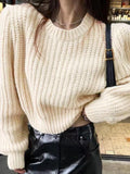 Solid Lantern Sleeve Short Knit Sweater - HouseofHalley