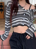 Button Front V Neck Striped Knit Crop Top - HouseofHalley