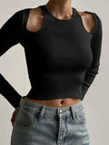Solid Cutout Cropped Long Sleeve Knit - HouseofHalley