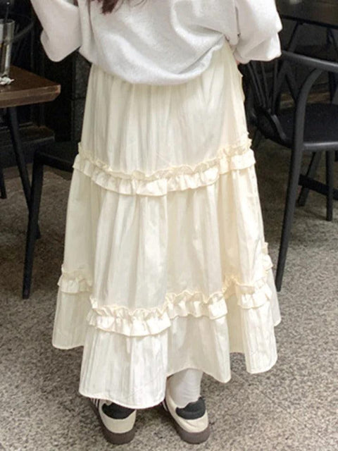 Pleated Elastic Waist Fungus Splice Tiered Midi Skirt - HouseofHalley