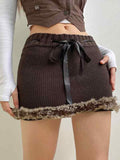 Plush Hem Ribbon Lace Up Mini Skirt - HouseofHalley