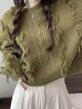 Solid Tassel Cable Knit Sweater - HouseofHalley